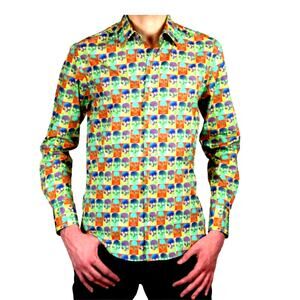 Coton Doux Pop Art Skull Button-Up Shirt – Size 39 / 15.5
